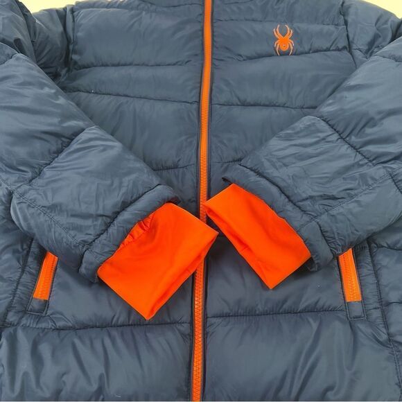 Spyder Frontier Hooded Puffer Jacket, Youth XL Blue/Orange - Picture 6 of 11